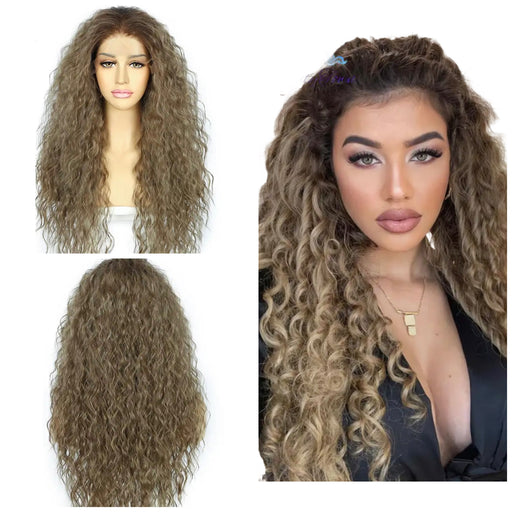 Lace Front Wig Long Dark Brown Human Hair Blend Kinky Curly Lace Front Wig Wavy Long Blonde Front Lace Wig