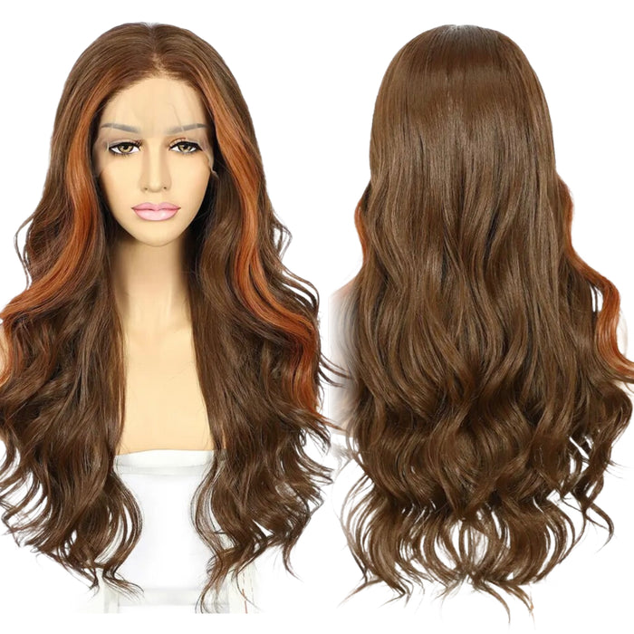 Ginger Orange Human Hair Blend Lace Front Wig Highlight Copper Blonde HD Transparent Lace Frontal Wig Body Wave