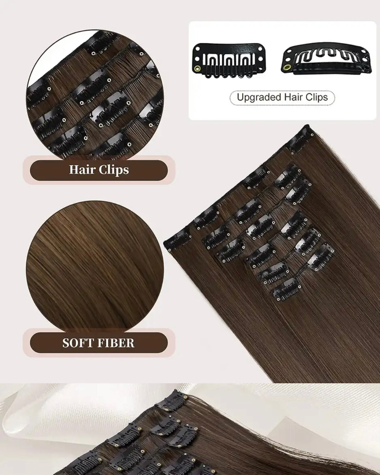 Clip-ins Extension Blonde Highlights Human Hair Blend Heat Resistant Hair Clip in Hair Extention Full Head 16 Clips/6 Pieces