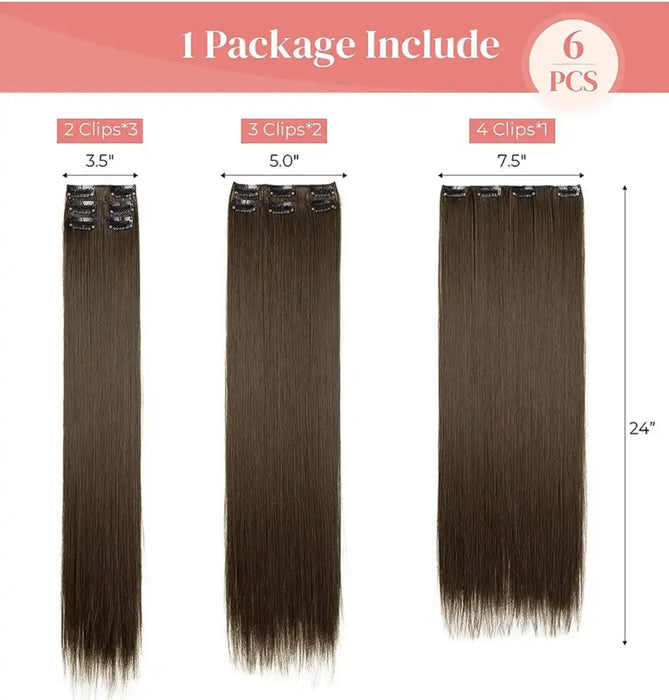 Clip-ins Extension Blonde Highlights Human Hair Blend Heat Resistant Hair Clip in Hair Extention Full Head 16 Clips/6 Pieces