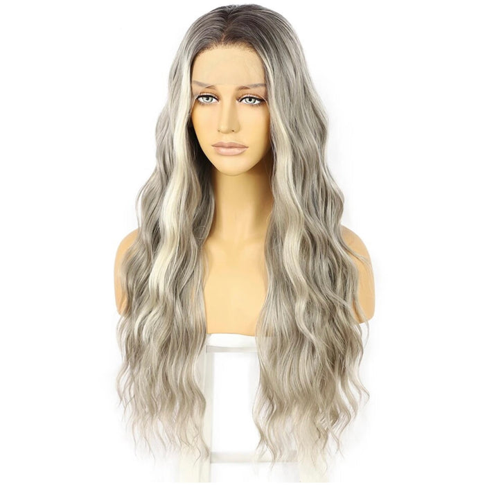 Sliver Blonde 13x3 Human Hair Blend Lace Front Wig for Women Long Body Wave Gray Ash White Ombre Grey Wig