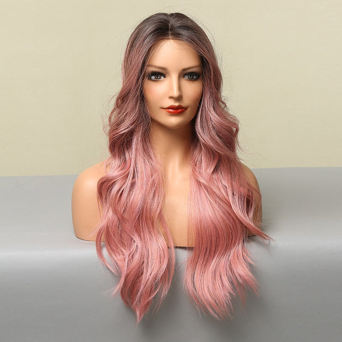 Root Black Gradient Pink Front Lace Human Hiar Wigs