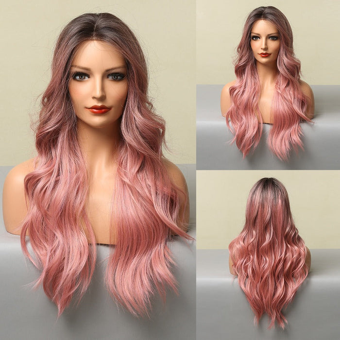 Root Black Gradient Pink Front Lace Human Hiar Wigs