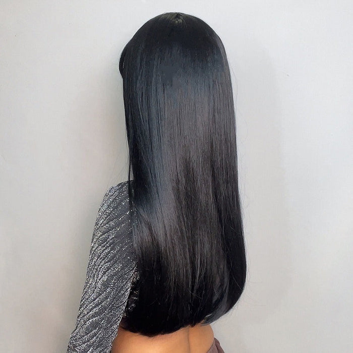 Silky Straight Heat Resistant Fiber Synthetic Human Hair Wigs with Bangs