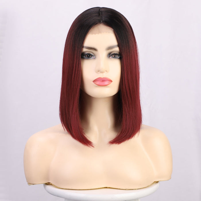 Ins Hot Short Bob Ombre Burgundy Mini Lace Wigs