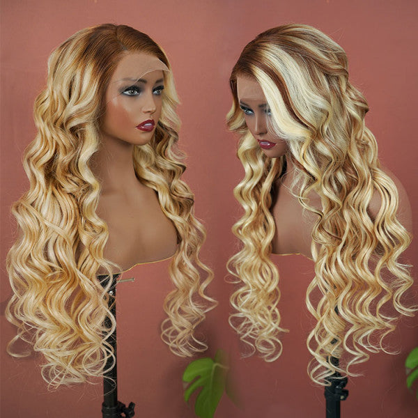 Blonde Ombre Wig Body Wave Human Hair Lace Front Wig With Dark Roots