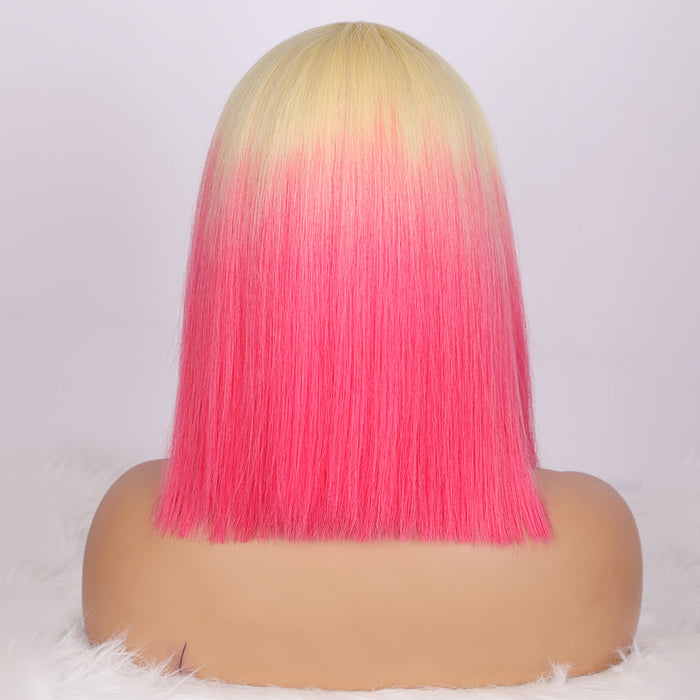 Ins Hot Ombre Blonde Pink Bob Mini Lace Wigs