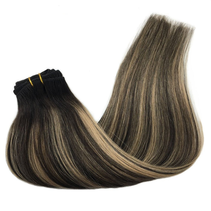 Human Hair Two Tone Clip in Hair Extensions with Lace Attached