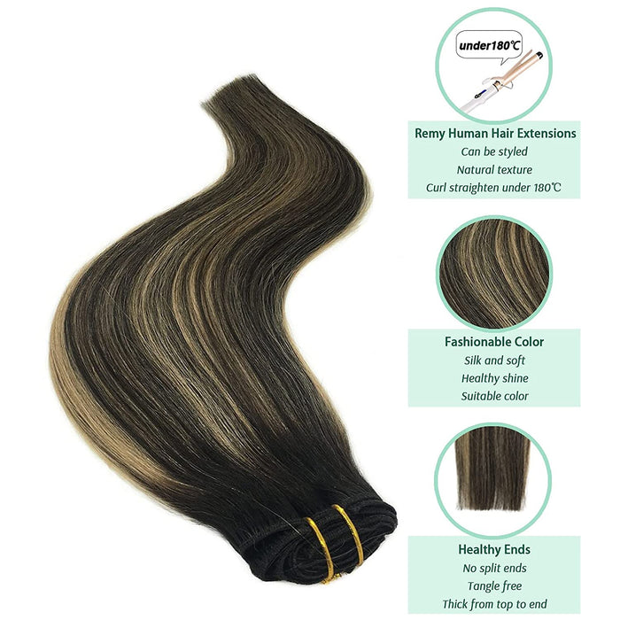 Human Hair Two Tone Clip in Hair Extensions with Lace Attached