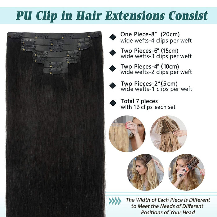 Human Hair Extension Clip In 100% Remy Hair Seamless Natural Hair Clip Ins Extensions