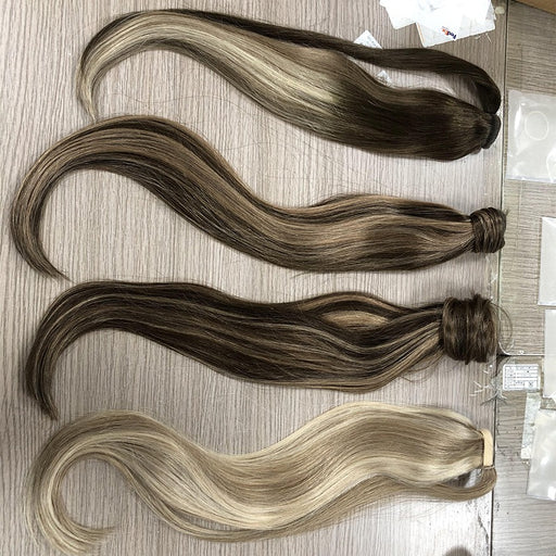 Human hair Popular 24inch Long Gray Blonde Pony Tail