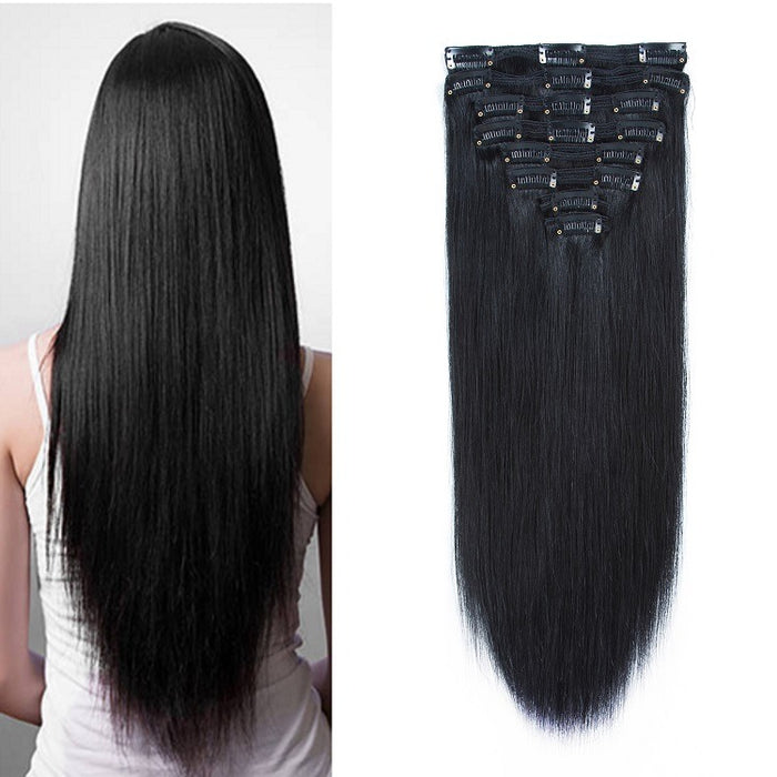 Clip-In Straight Human Hair Blend 8pcs Set Natural Straight