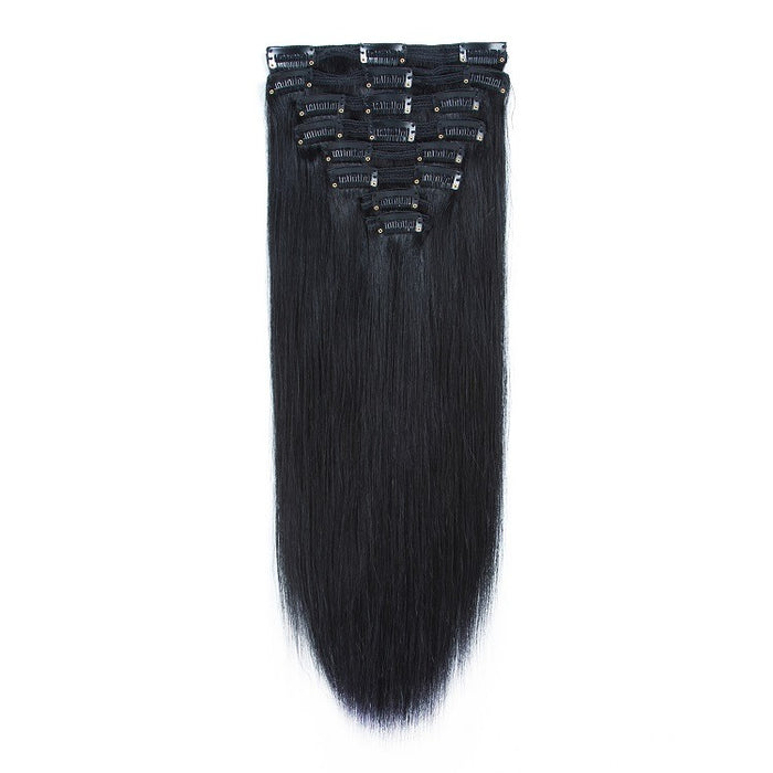 Clip-In Straight Human Hair Blend 8pcs Set Natural Straight