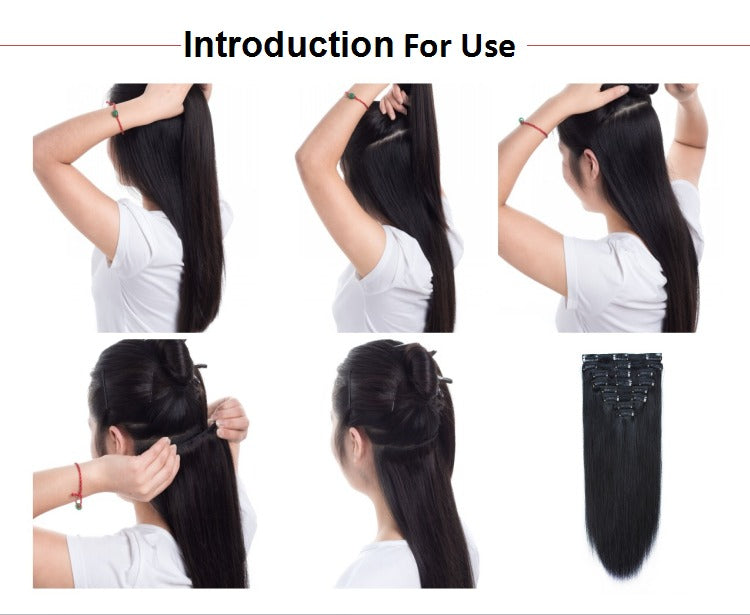 Clip-In Straight Human Hair Blend 8pcs Set Natural Straight