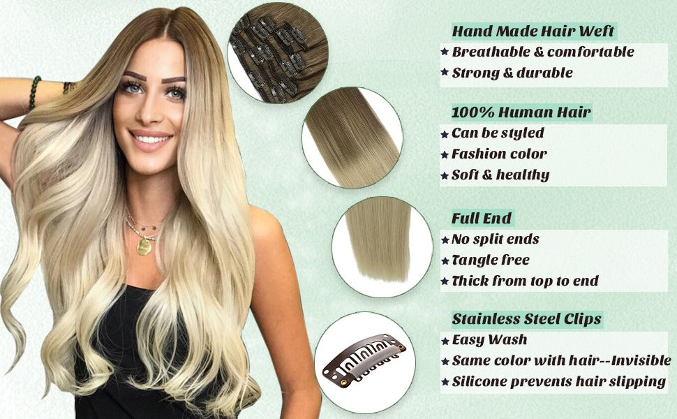 Clip hair Invisible Seamless Clip in Hair Extension Human Hair