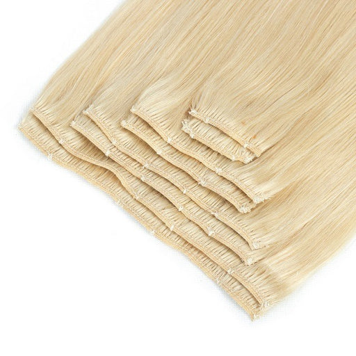 Blond hair 200 grams clip in curly hair extension double weft