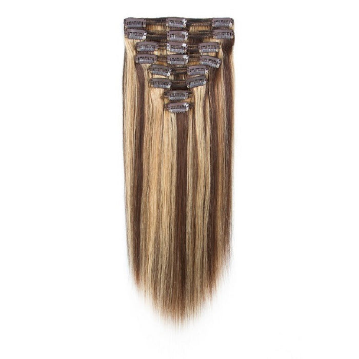 Silky Straight Clip-Ins Human Hair Blend Highlight 8pcs Set