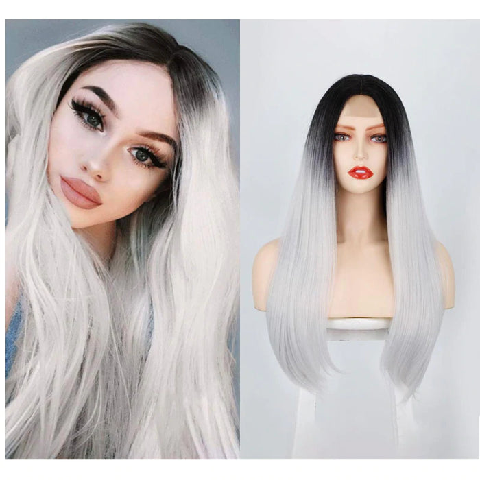 2021 Black to Silver Straight Mini Lace Front Wigs