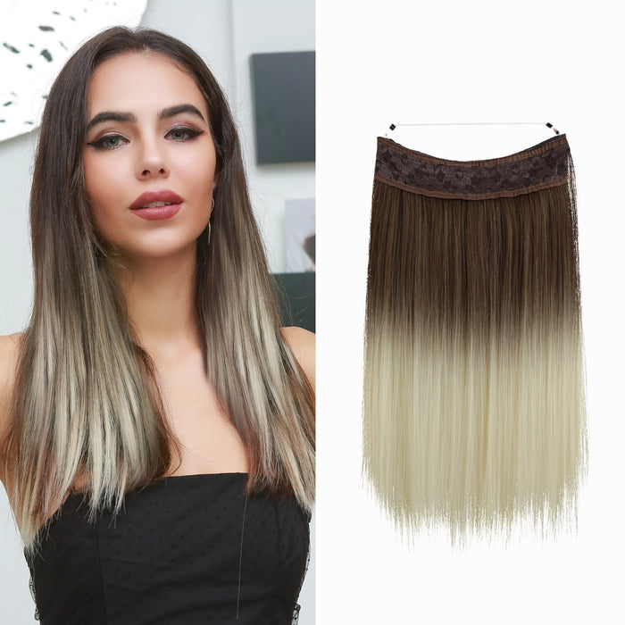 Straight One Piece Full Head Hidden Hairpiece No Wire Secret String Hair Extensions Synthetic Fibe