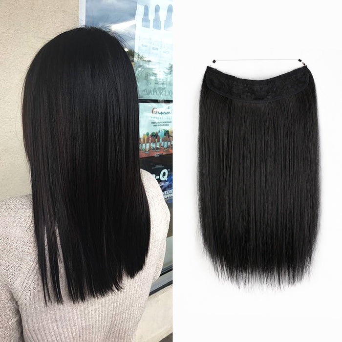 Straight One Piece Full Head Hidden Hairpiece No Wire Secret String Hair Extensions Synthetic Fibe