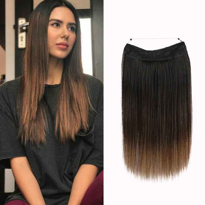 Straight One Piece Full Head Hidden Hairpiece No Wire Secret String Hair Extensions Synthetic Fibe