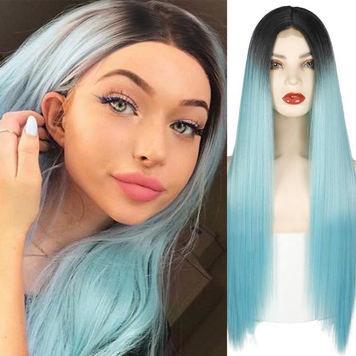 Women' s Blue Straight Hot Mini Lace Front Wig