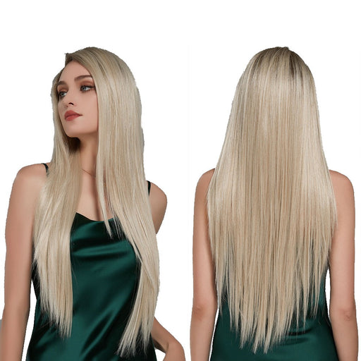 Long Platinum Blonde Synthetic Lace Front Straight Human Hair Wig