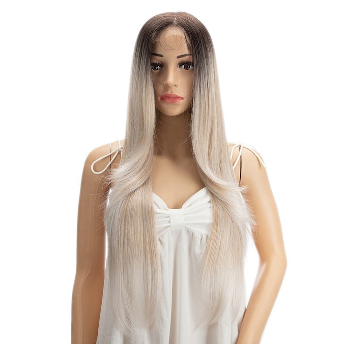 Long Straight Lace Frontal Heat Resistant Fiber Human Hair Wigs