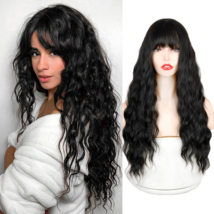 Long Wavy Wig with Bangs for Women