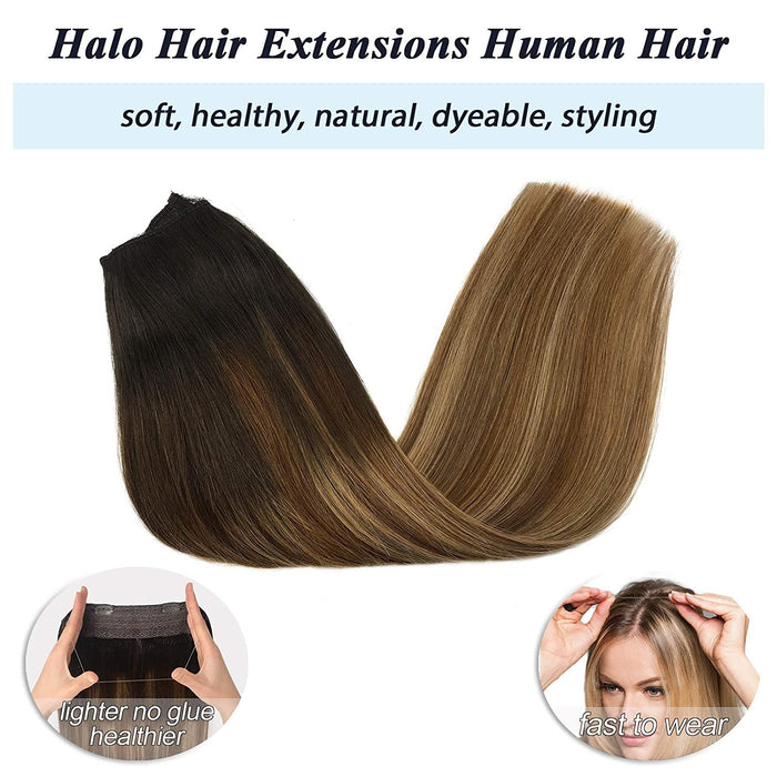 Double Drawn 100% Remy Virgin Human Halo Hair Extensions