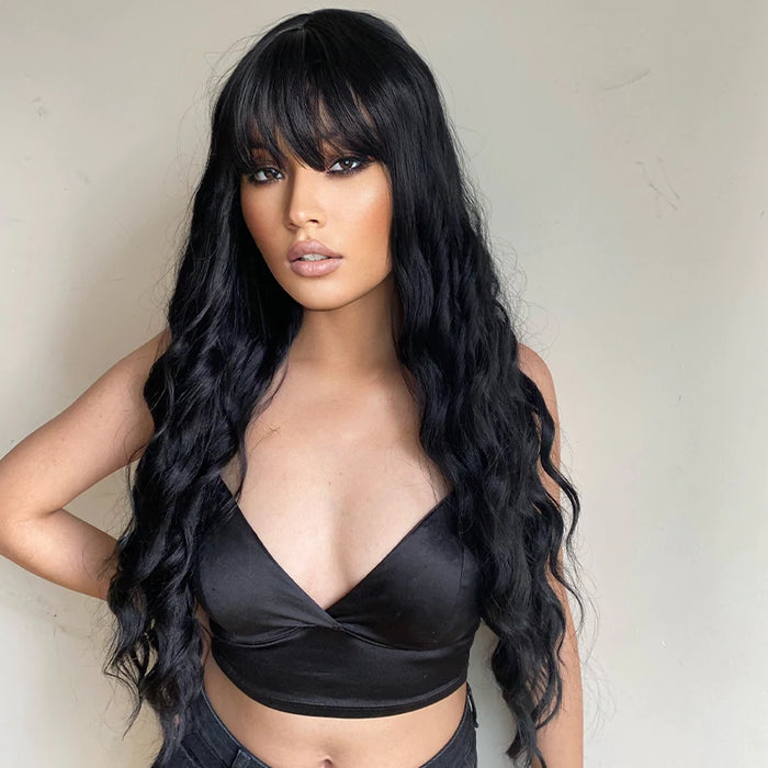 Long Black Irregular Natural Wigs