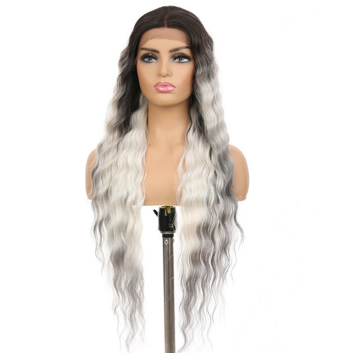 Temperature Front lace Long Curly Wavy Human Hair Wigs