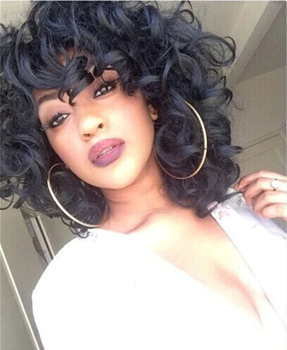 Fashion Girl High Temperature Fiber Short Curly Black Mixed Brown Wigs