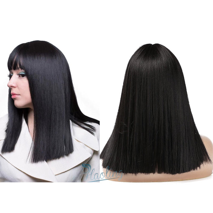 Heat Resistant Synthetic Human Hir Wigs with Bangs