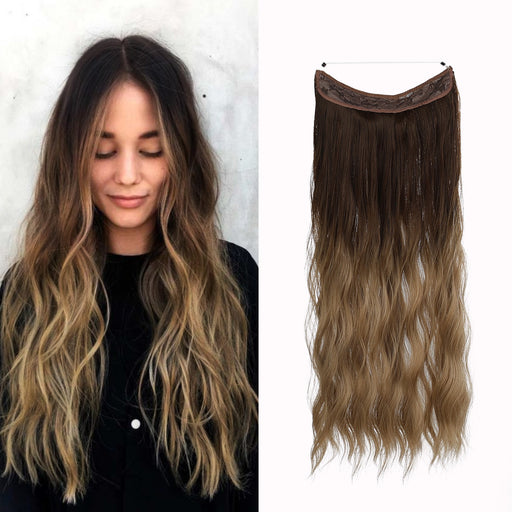 Friendly Fiber No Clip Ombre Halo Hair Extension Wavy Curly Long Synthetic Hair for Women