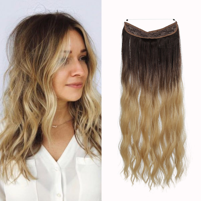 Friendly Fiber No Clip Ombre Halo Hair Extension Wavy Curly Long Synthetic Hair for Women