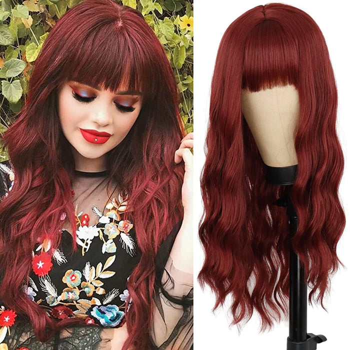 Long Wavy Wig with Bangs for Women