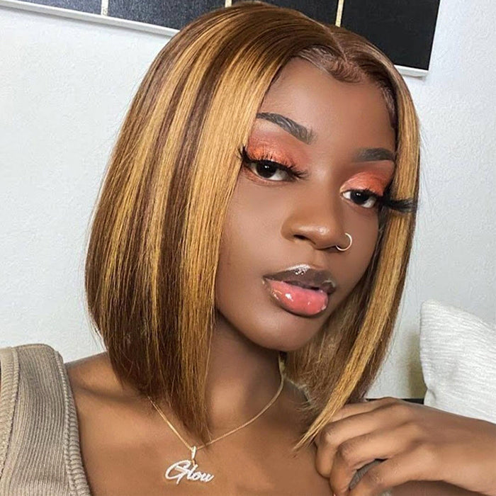 Straight Mix Brown Bob Mini Lace Front Wig