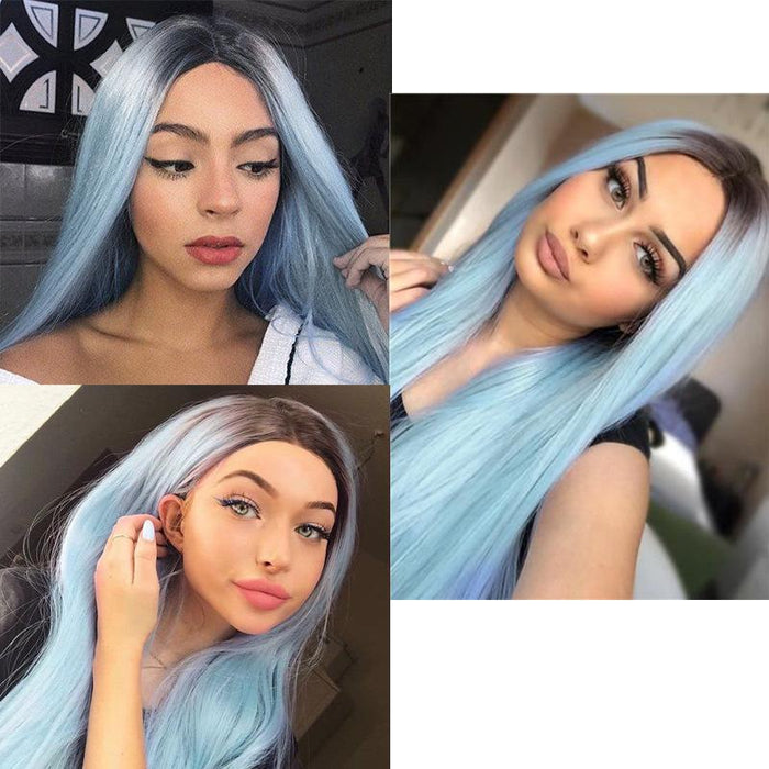 Women' s Blue Straight Hot Mini Lace Front Wig