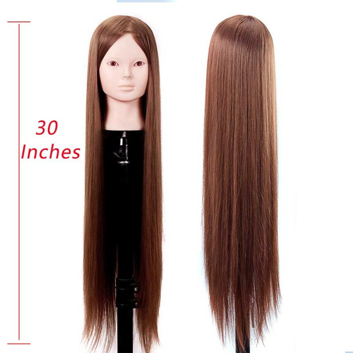 30 Inches Training Head Hairdressing Dolls Head Very Long Hair Female Mannequin Hairdressing Styling Professional Synthetic Hair