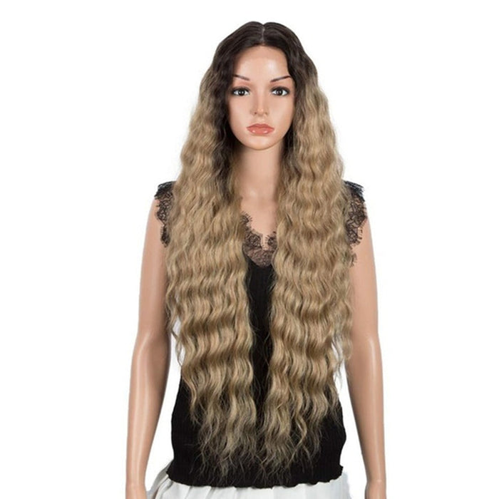 Temperature Front lace Long Curly Wavy Human Hair Wigs