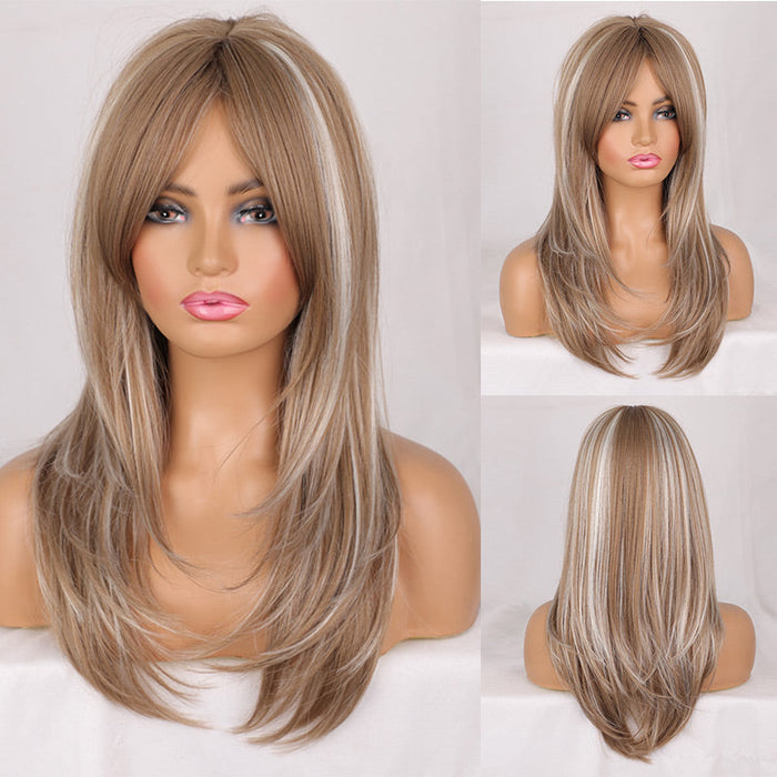 Ins Hot Ombre Blonde Wig with Bangs Long Curly Wig