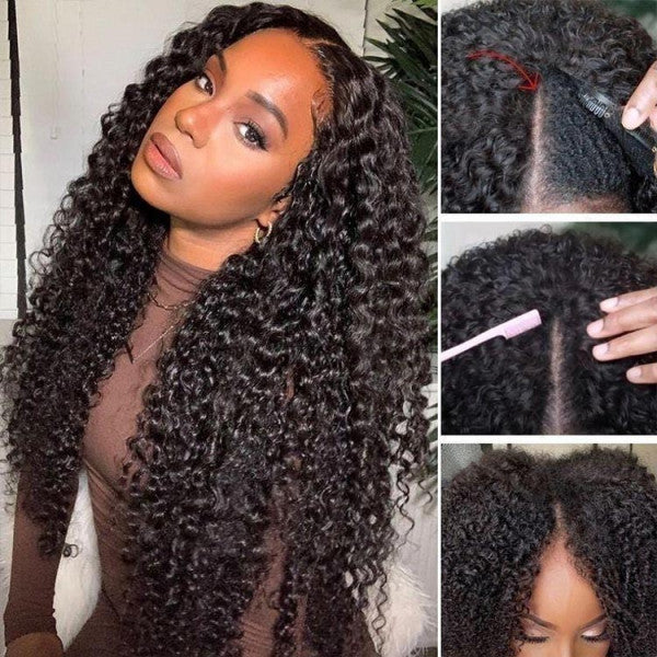 Kinky Curly U Part Wigs Human Hair V Part Wig Real Scalp Thin Part Wigs