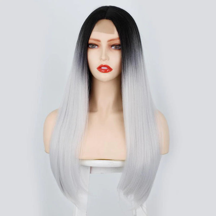 2021 Black to Silver Straight Mini Lace Front Wigs