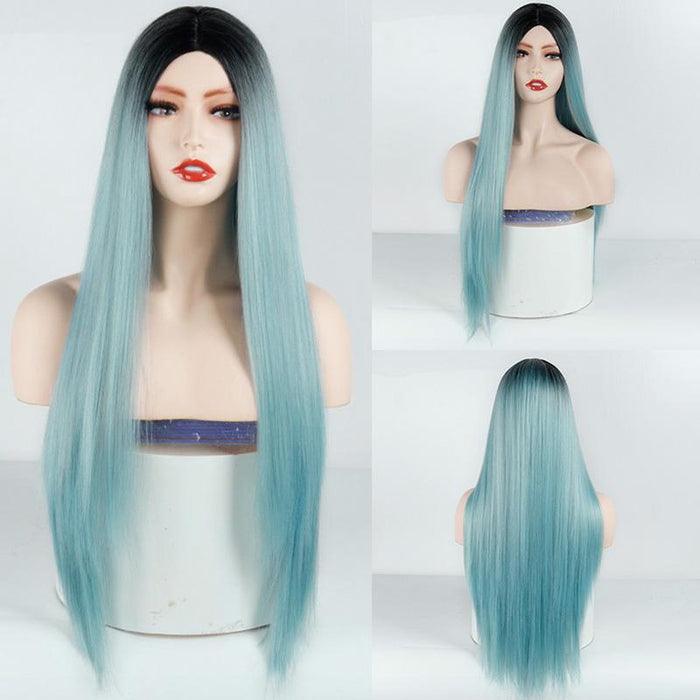 Women' s Blue Straight Hot Mini Lace Front Wig