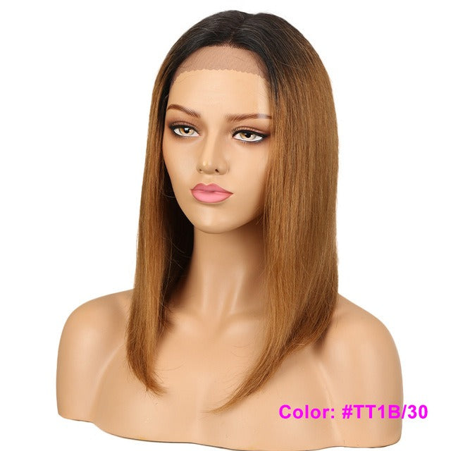 Front Lace Long Straight Human  Hair Wigs for Black Woman