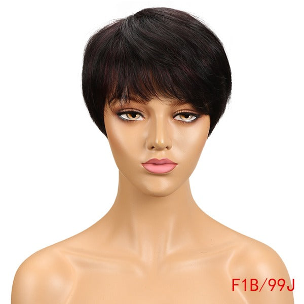 Virgin Machine Made Short Human  Hair Wigs for Black Woman