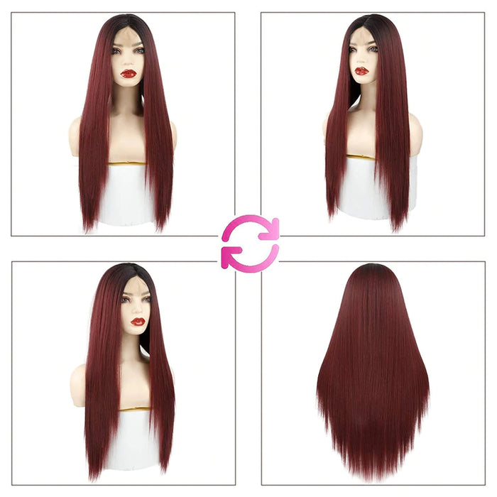 Women' s Red Straight Hot Mini Lace Front Wig