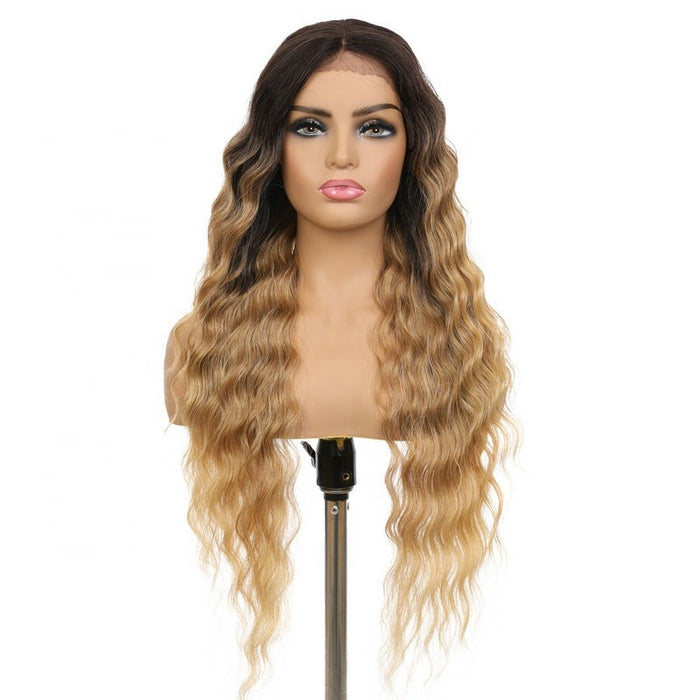 Long Curly Blonde Lace Frontal Heat Resistant Human Hair Wigs