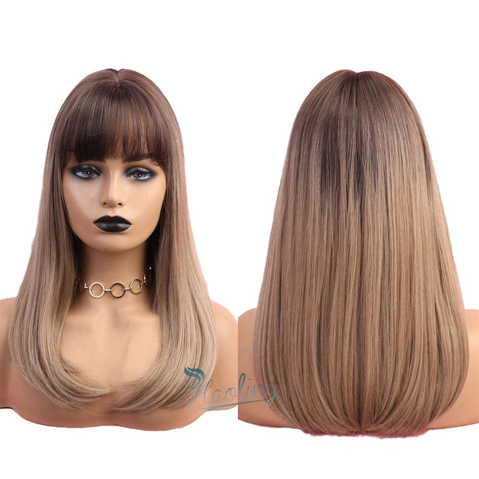 Heat Resistant Synthetic Human Hir Wigs with Bangs